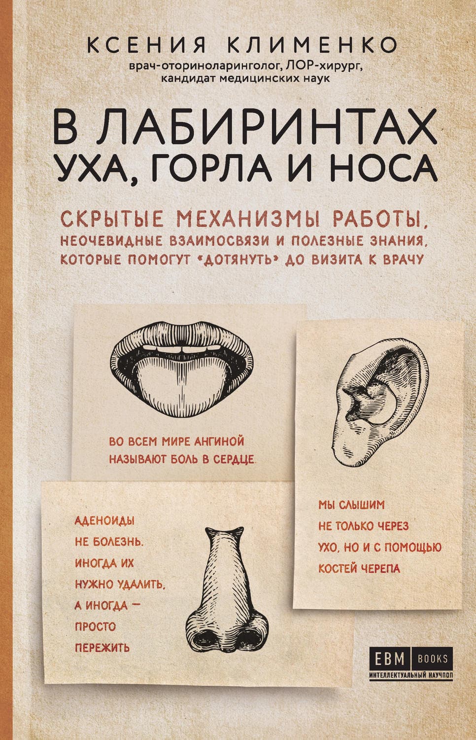 Обложка книги «В лабиринтах уха, горла и носа. Скрытые механизмы работы, неочевидные взаимосвязи и полезные знания, которые помогут «дотянуть» до визита к врачу» — Ксения Клименко