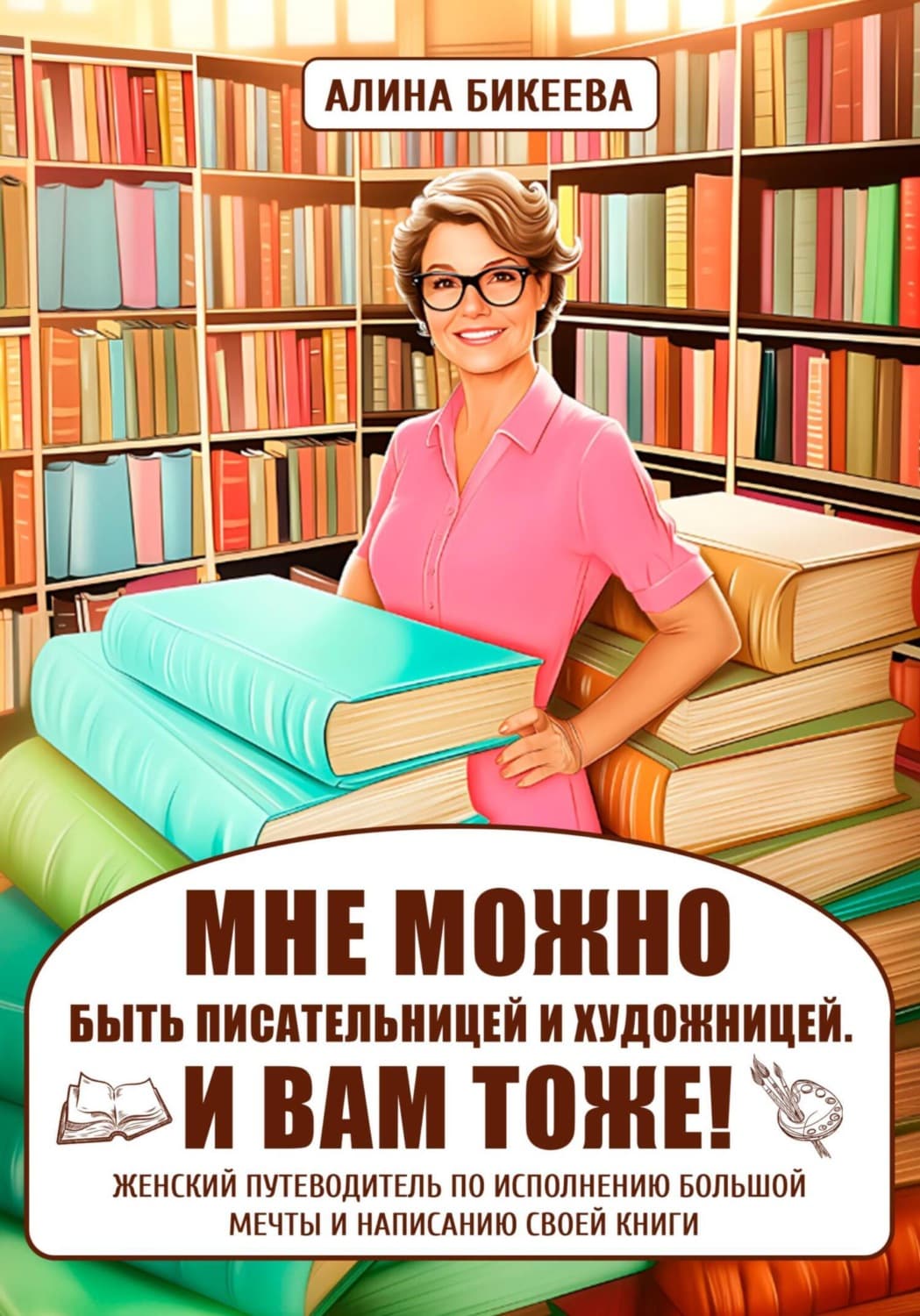 Обложка книги ««МНЕ МОЖНО быть писательницей и художницей. И вам тоже!» Женский путеводитель по исполнению большой мечты и написанию своей книги» — А. С. Бикеева