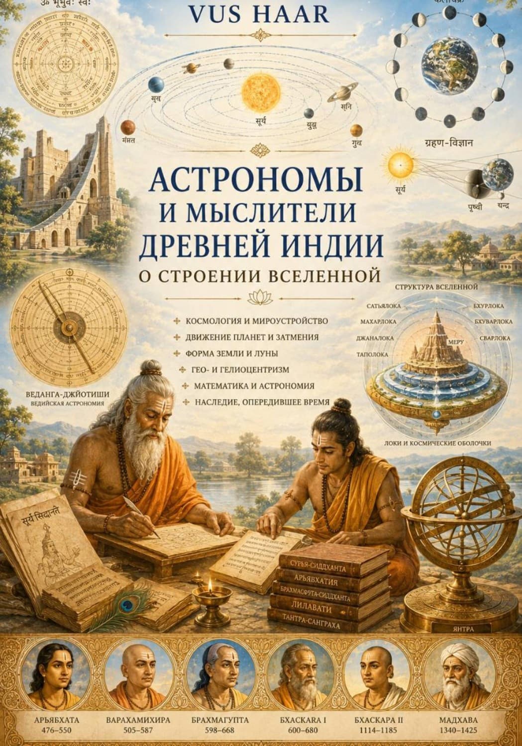 Обложка книги «Астрономы и мыслители древней Индии о строении Вселенной» — ВУС ХААР