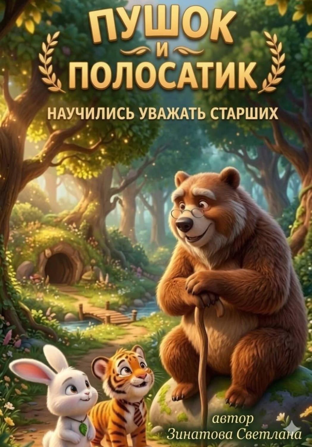 Обложка книги «Пушок и Полосатик научились уважать старших» — светлана зинатова