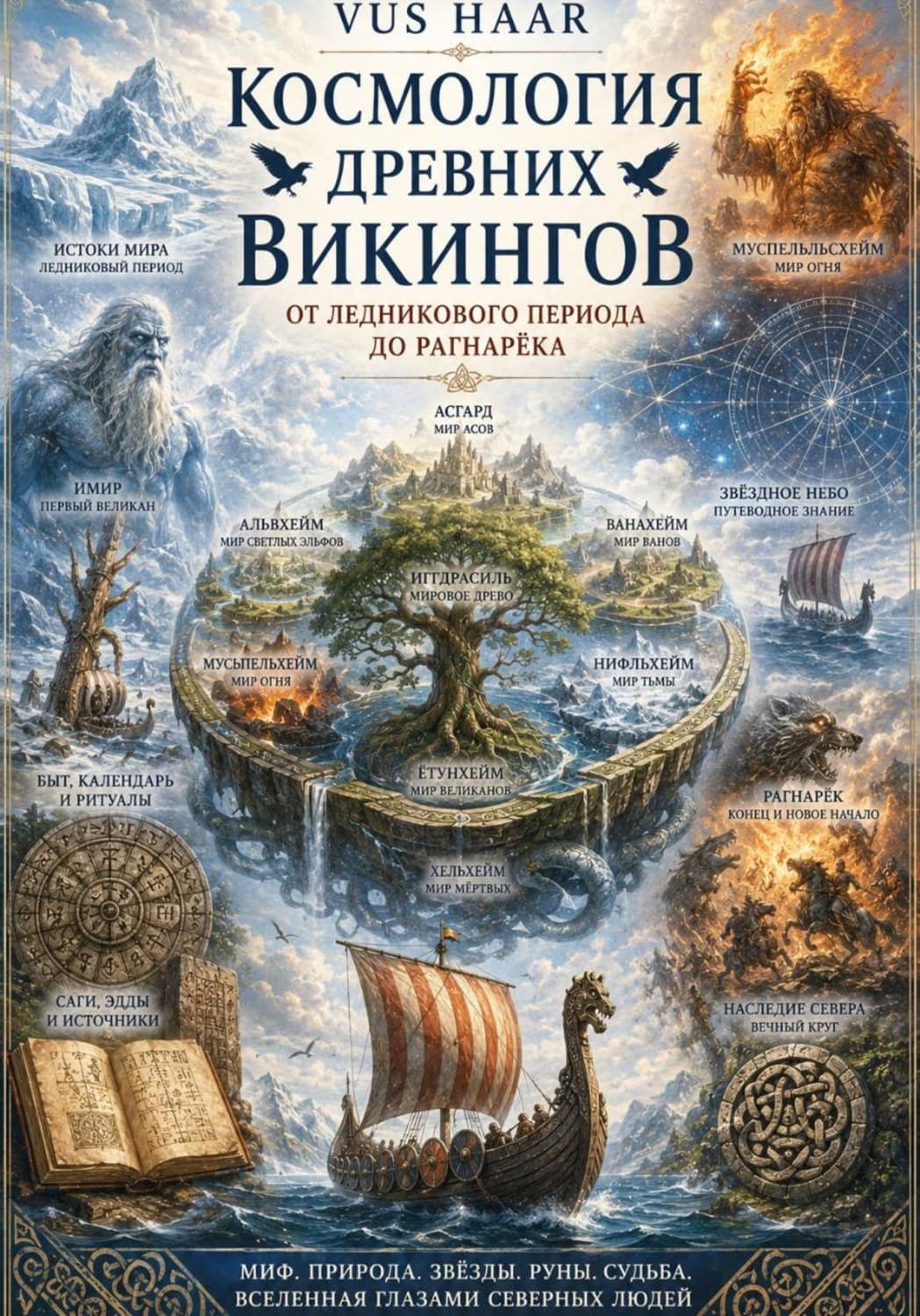 Обложка книги «Космология древних викингов от ледникового периода до Рагнарёка» — ВУС ХААР
