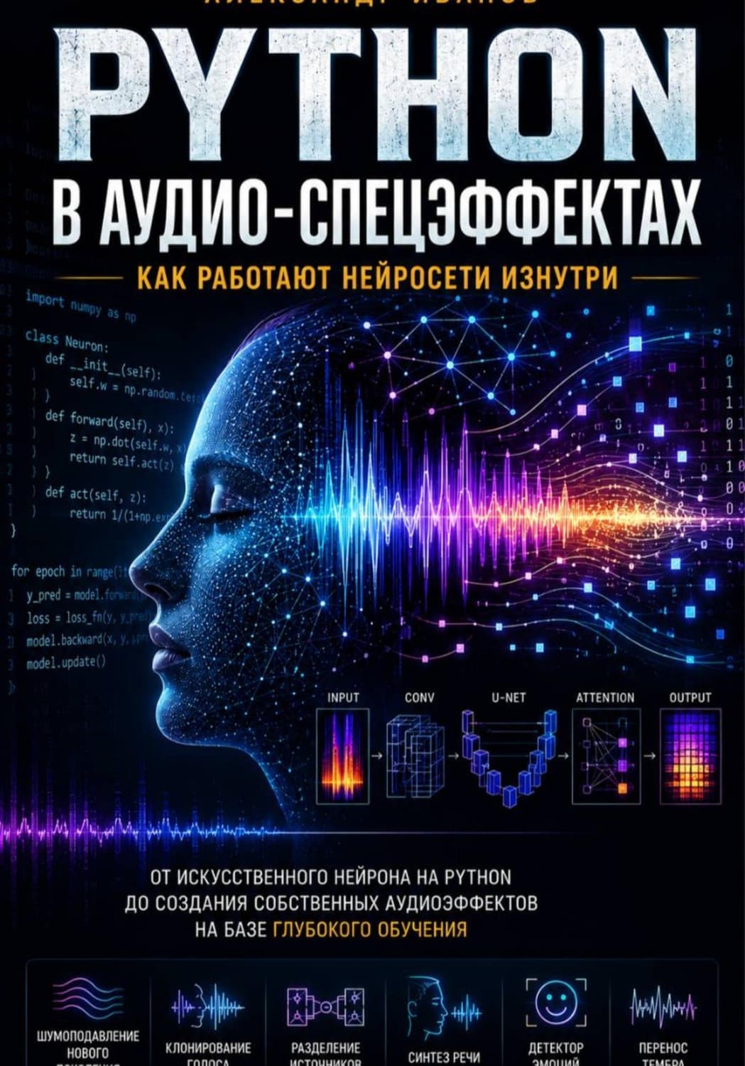 Обложка книги «Python в аудио-спецэффектах. Как работают нейросети изнутри» — Антон Иванов