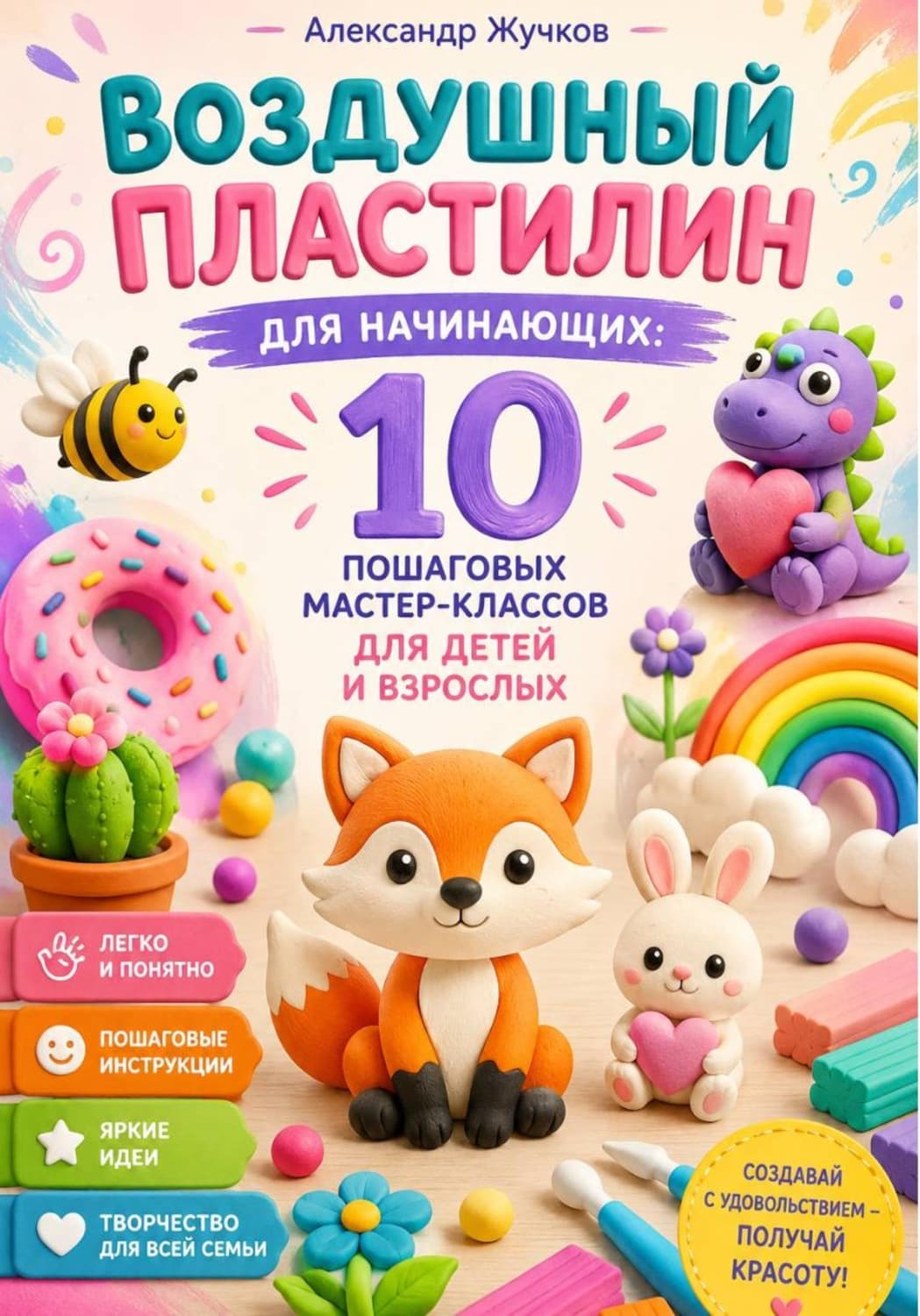 Обложка книги «Воздушный пластилин для начинающих 10 пошаговых мастер-классов для детей и взрослых» — Александр Жучков