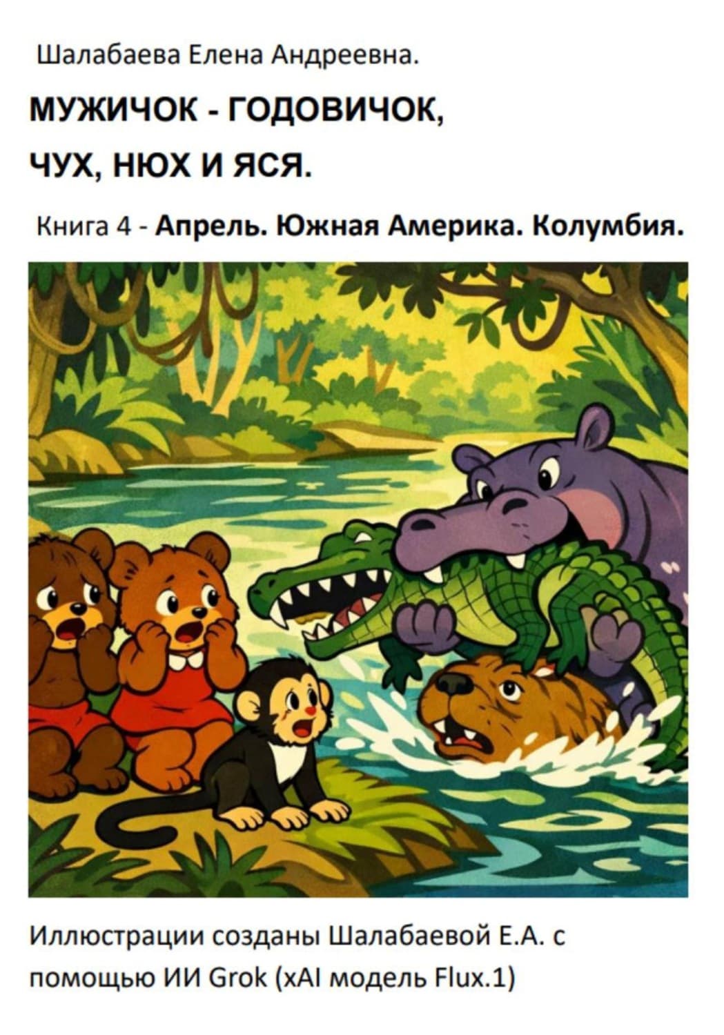 Обложка книги «Мужичок-годовичок, Чух, Нюх и Яся. Книга 4. Апрель. Южная Америка. Колумбия» — Елена Шалабаева