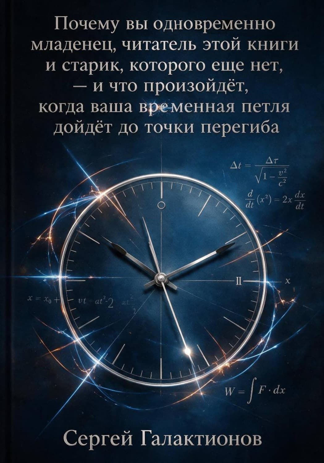 Обложка книги «Почему вы одновременно младенец, читатель этой книги и старик, которого ещё нет, — и что произойдёт, когда ваша временная петля дойдёт до точки перегиба» — Сергей Галактионов
