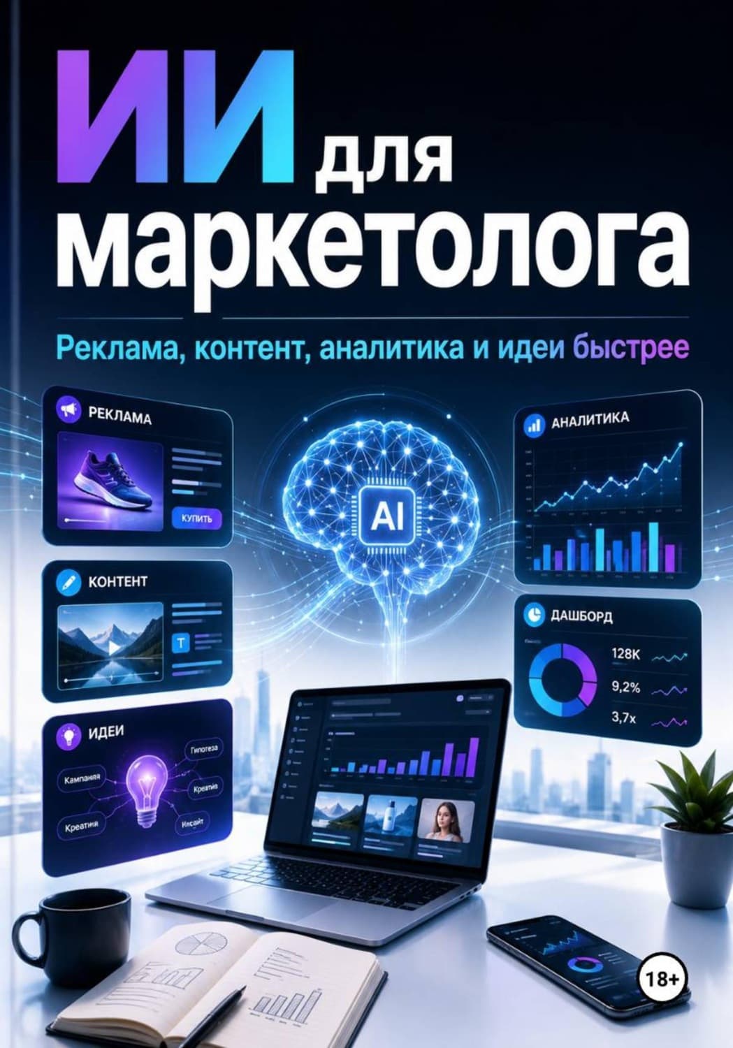 Обложка книги «ИИ для маркетолога — реклама, контент, аналитика и идеи быстрее» — Михаил Смирнов